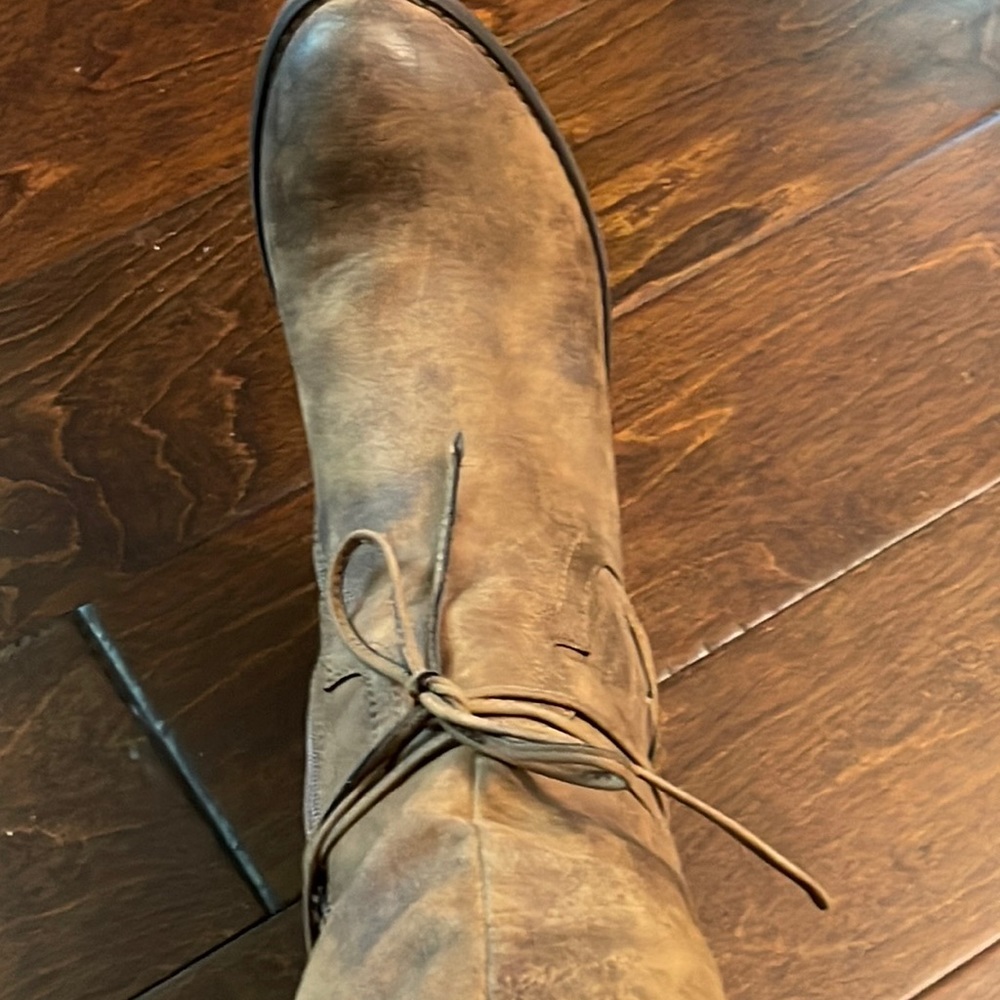 Brown boots with lace up back